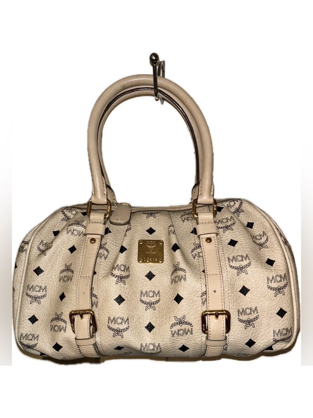 MCM Cream Satchel Bag with Monogram Design - Picture 1 of 16